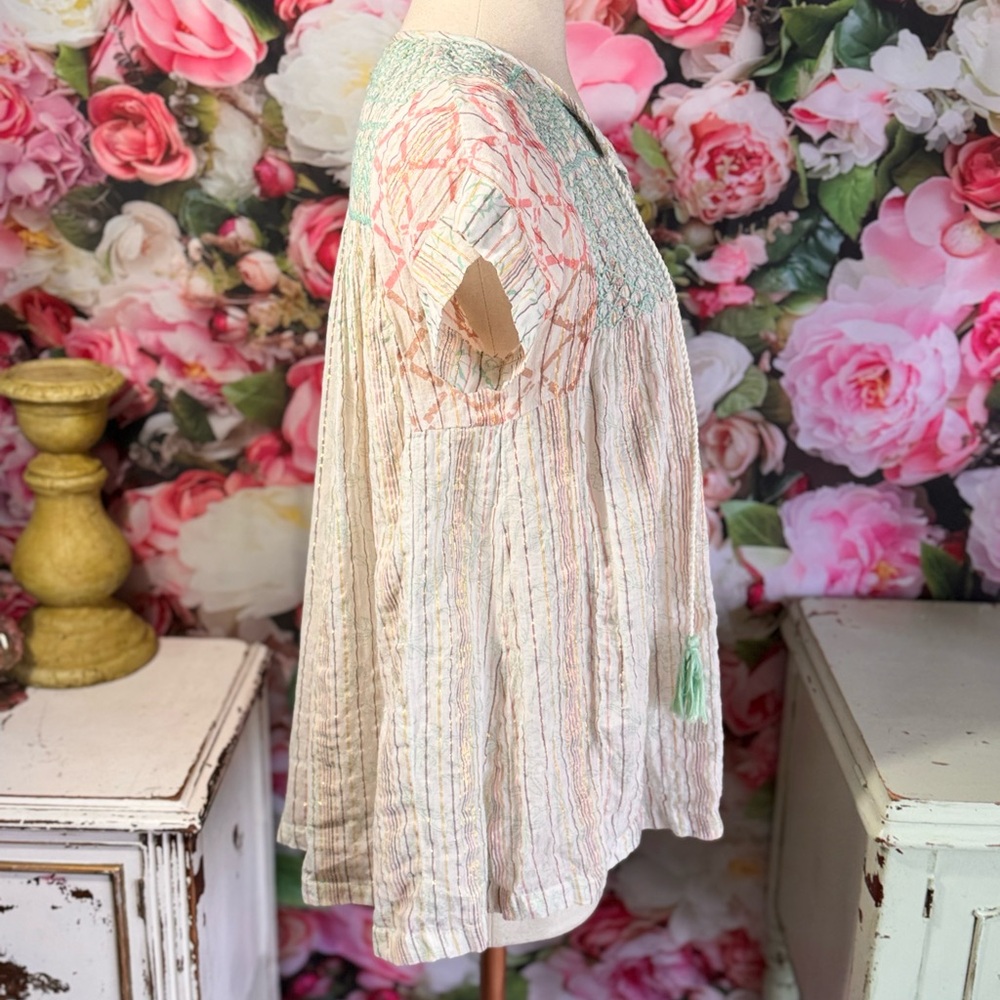 RACHEL Rachel Roy Embroidered Short Sleeve Boho Peasant Top - Picture 8 of 9